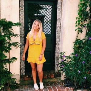 Yellow polka dot sun dress, size M